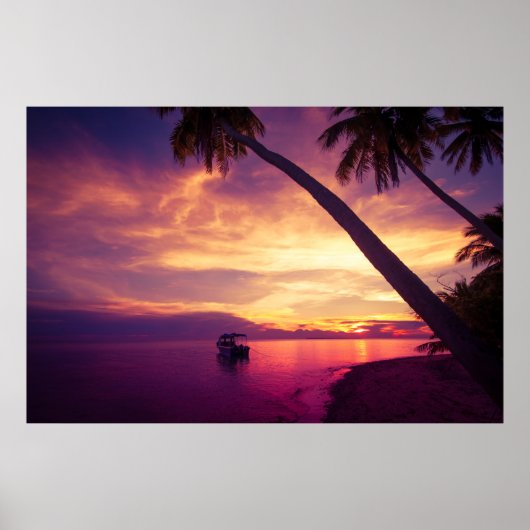 Tropisch eiland in de zonsondergang met boot 2 pos poster (Voorkant)