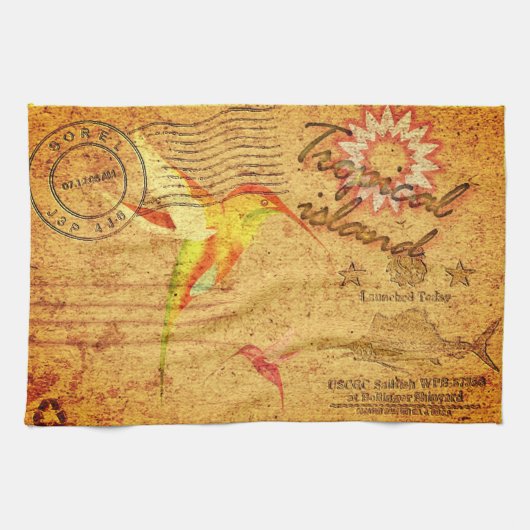 Tropisch eiland kolibrie briefkaart geel theedoek (Horizontaal)