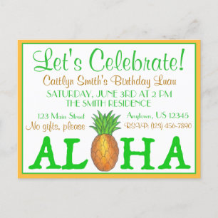 Tropisch Eiland Luau Ananas Hawaï Aloha Feest Uitnodiging Briefkaart