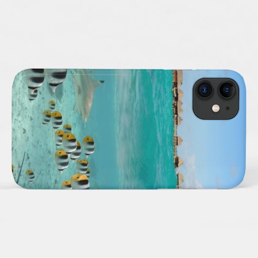 Tropisch eiland met haai en vissen Case-Mate iPhone case (Achterkant (horizontaal))