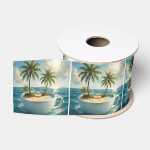 Tropisch eiland met hangmat in een theekopje grosgrain lint