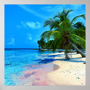 Tropisch eiland met palmbomen en zandstrand poster