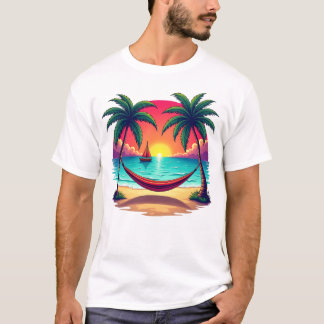 Tropisch eiland met zonsondergang Travel Illustrat T-shirt