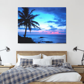 Tropisch eiland mooie roze blauwe zonsondergang la canvas afdruk