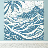 Tropisch eiland op het zee houtprint stijl canvas afdruk (Insitu (Houten vloer))