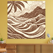 Tropisch eiland op het zee houtprint stijl canvas afdruk (Insitu (Woonkamer))