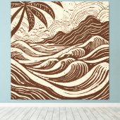 Tropisch eiland op het zee houtprint stijl canvas afdruk (Insitu (Houten vloer))