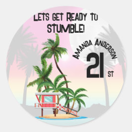 Tropisch eiland Palmboom Zonsondergang Ronde Sticker