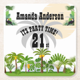 Tropisch eiland Palmboom Zonsondergang Vierkante Kartonnen Onderzetter