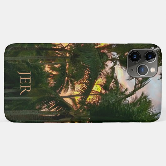 Tropisch eiland Palms Sunset Monogrammed Initialen Case-Mate iPhone Case (Achterkant (horizontaal))