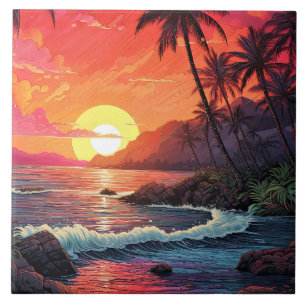 Tropisch eiland paradijs strand zonsondergang tegeltje