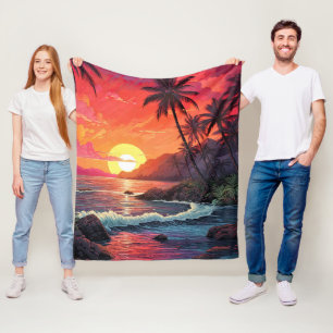 Tropisch eiland paradijs zonsondergang strand fleece deken