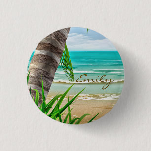 Tropisch eiland Paradise Beach gepersonaliseerd Ronde Button 3,2 Cm
