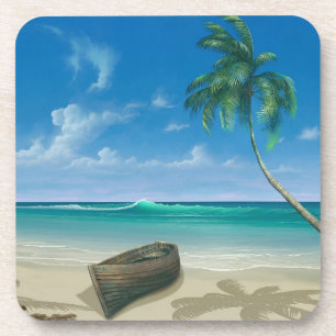 Tropisch eiland Paradise Boat op zandstrand Bier Onderzetter