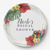 Tropisch eiland Paradise Vogels Bloemen Botanisch Papieren Bordje (Voorkant)