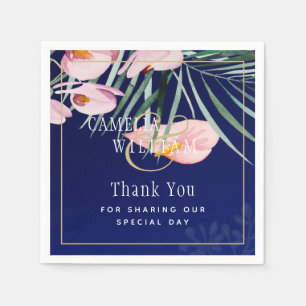 Tropisch eiland Royal Blue Flowers Leaves Wedding Servet