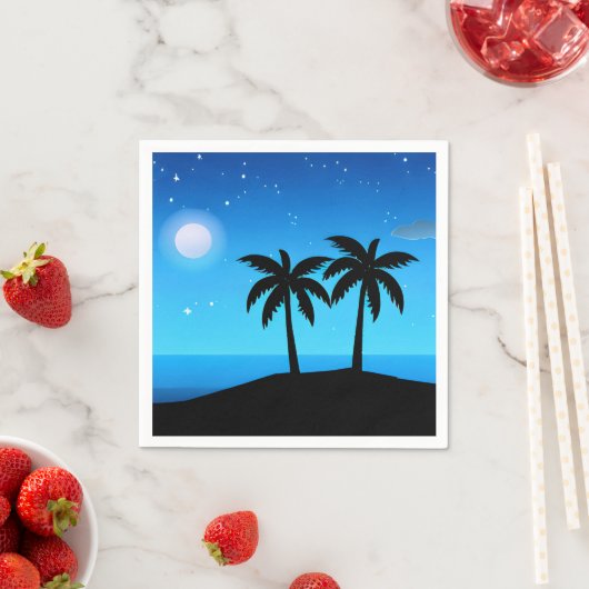 Tropisch eiland silhouet met maan en sterren servet (Insitu)