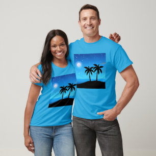 Tropisch eiland silhouet met maan en sterren t-shirt