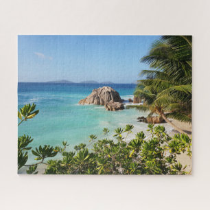 Tropisch eiland strand rotsen palmbomen legpuzzel