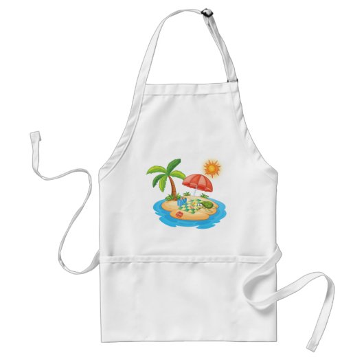 Tropisch Eiland Strand Schildpad Palmboom Picknick Standaard Schort (Voorkant)