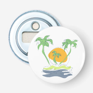 Tropisch eiland strandgezicht. Overzicht palmboom Button Flesopener