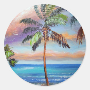 Tropisch eilandstrand ronde sticker