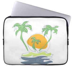Tropisch eilandstrand. Straalboom omtrekken Laptop Sleeve