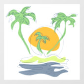 Tropisch eilandstrand. Straalboom omtrekken Raamsticker (Vel)