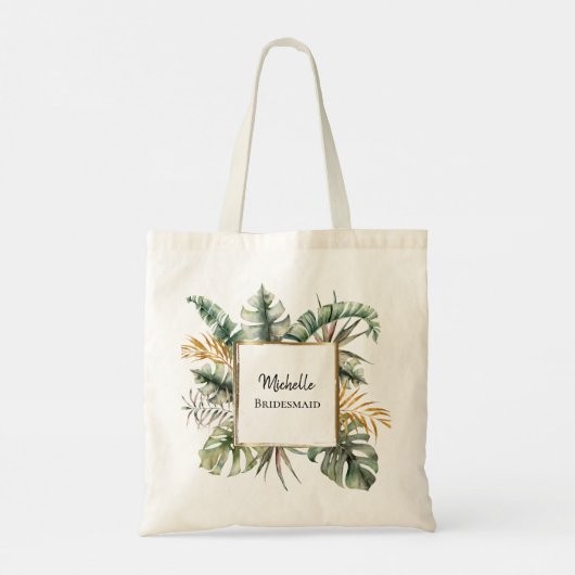 Tropisch Elegant Green Gold Palms Bridesmaid Tote Bag (Achterkant)