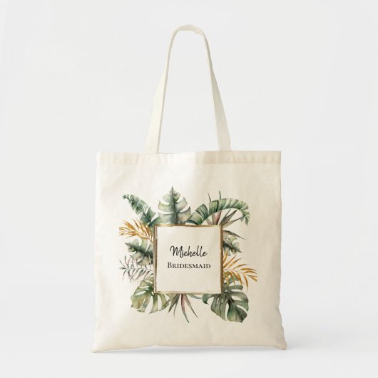 Tropisch Elegant Green Gold Palms Bridesmaid Tote Bag (Voorkant)