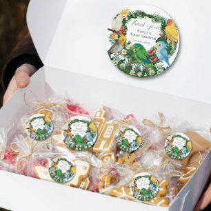 Tropisch exotisch baby Wild Parrots Baby shower Sq Ronde Sticker