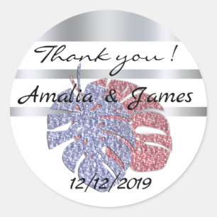 Tropisch exotisch glitter shine monstera verlaat e ronde sticker