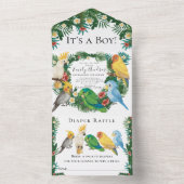 Tropisch Exotisch mooi Baby shower van Parrots All In One Uitnodiging (Binnen)