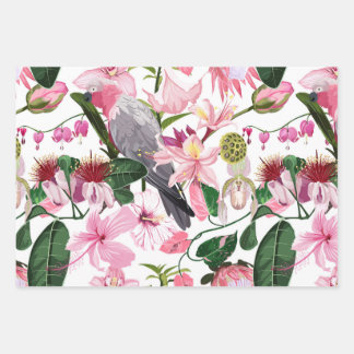 Tropisch exotisch patroon met papegaai en bloemen inpakpapier vel