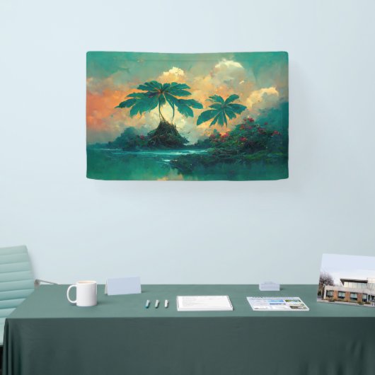 Tropisch Fantastisch Zee en palmbomen Spandoek (Beurs)