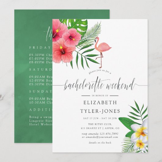 Tropisch Flamingo Aloha Luau Bachelorette Weekend Kaart (Voorkant / Achterkant)