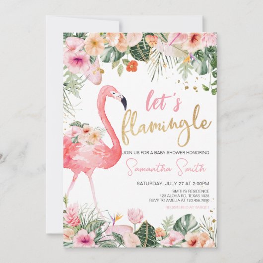 Tropisch Flamingo Baby shower Kaart (Voorkant)
