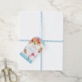 Tropisch Flamingo Blue Stripe Baby shower Cadeaulabel (Met Touw)