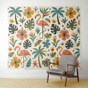 Tropisch Flamingo en Palmboom Patroon Wandkleed
