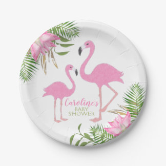 Tropisch Flamingo Floral Baby shower Papieren Bordje