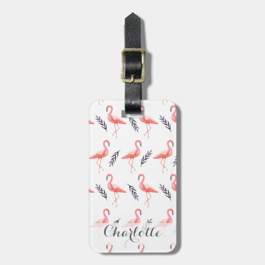Tropisch Flamingo Gepersonaliseerd Bagagelabel (Voorkant verticaal)
