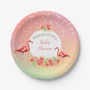 Tropisch Flamingo Glitter Floral Baby shower Papieren Bordje