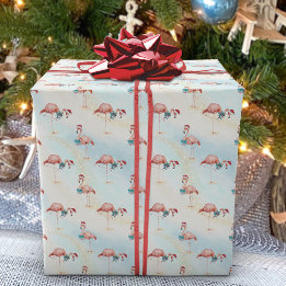 Tropisch Flamingo kerststrand Cadeaupapier