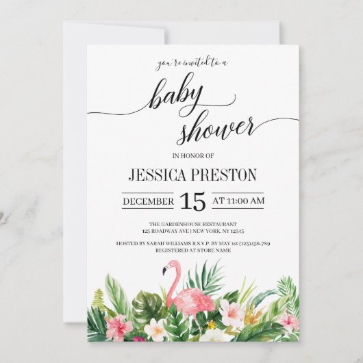 Tropisch Flamingo laat het Baby shower van het Man Kaart (Voorkant)