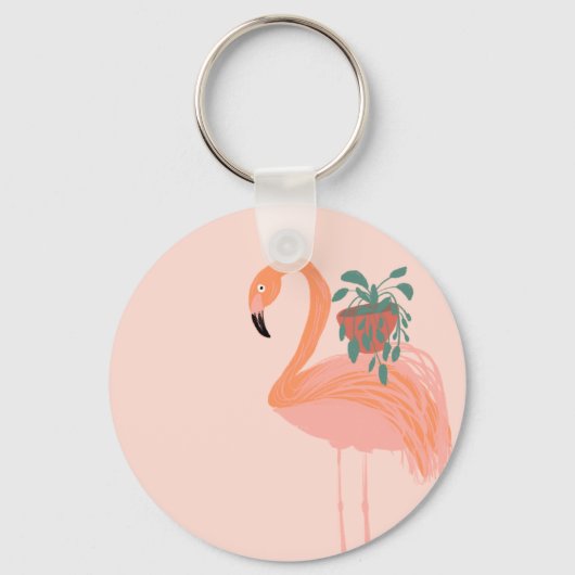Tropisch Flamingo met gebogen Plant hand Sleutelhanger (Voorkant)