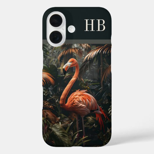 Tropisch Flamingo Oerwoud Monogram Gepersonaliseer Case-Mate iPhone Case (Achterkant)