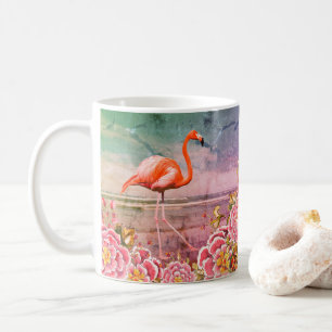 Tropisch Flamingo op Beach & Oriental Pink Flowers Koffiemok