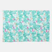 Tropisch Flamingo Palm Leaf Bird of Paradise Towel Theedoek (Horizontaal)