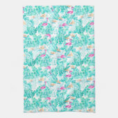 Tropisch Flamingo Palm Leaf Bird of Paradise Towel Theedoek (Verticaal)