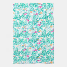 Tropisch Flamingo Palm Leaf Bird of Paradise Towel Theedoek